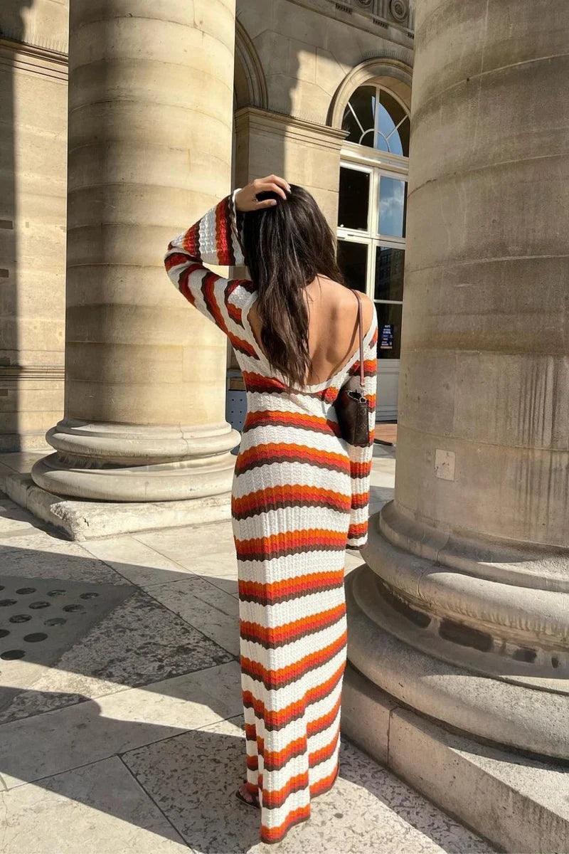 Amora™ Abito Lungo a Maglia Zigzag Schiena Scoperta