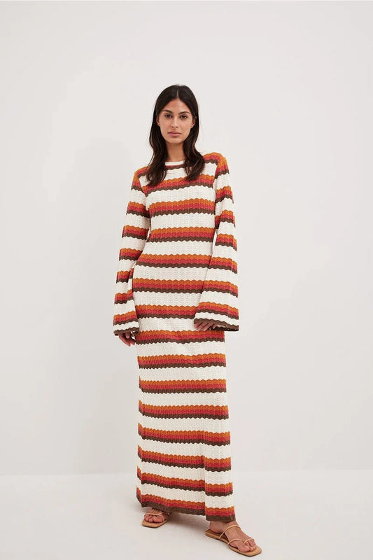 Amora™ Abito Lungo a Maglia Zigzag Schiena Scoperta