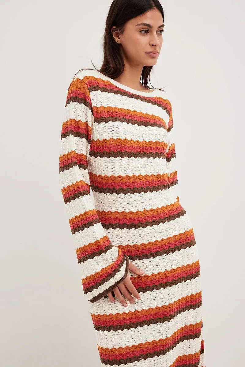 Amora™ Abito Lungo a Maglia Zigzag Schiena Scoperta
