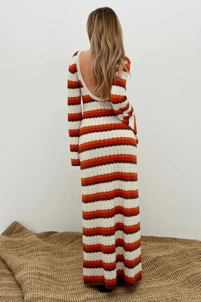Amora™ Abito Lungo a Maglia Zigzag Schiena Scoperta