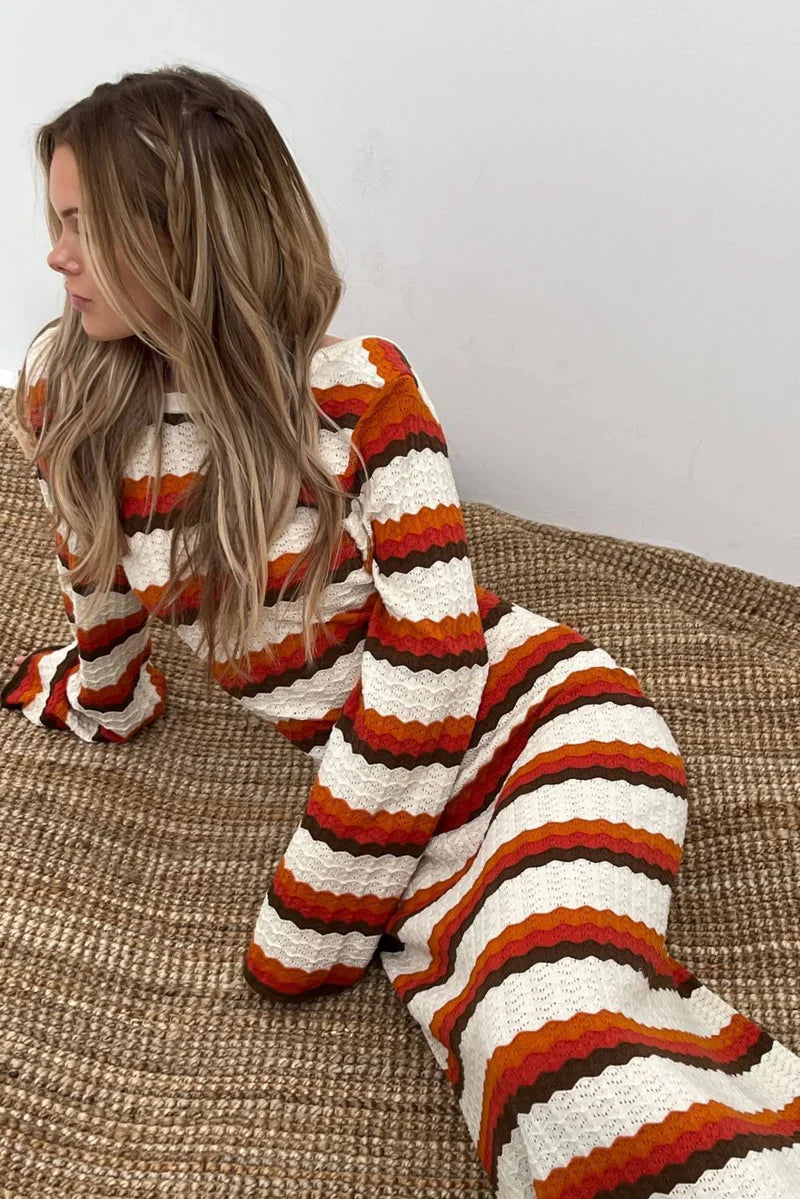 Amora™ Abito Lungo a Maglia Zigzag Schiena Scoperta