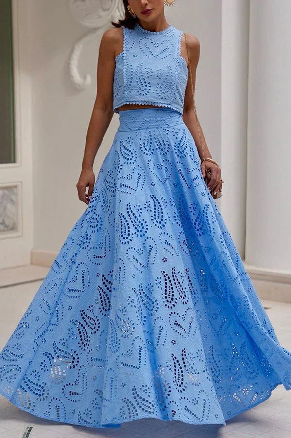 Amora™ Completo Palazzo Vita Alta & Crop Top in Pizzo