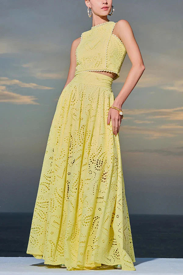 Amora™ Completo Palazzo Vita Alta & Crop Top in Pizzo