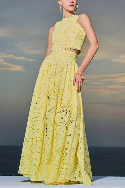 Amora™ Completo Palazzo Vita Alta & Crop Top in Pizzo