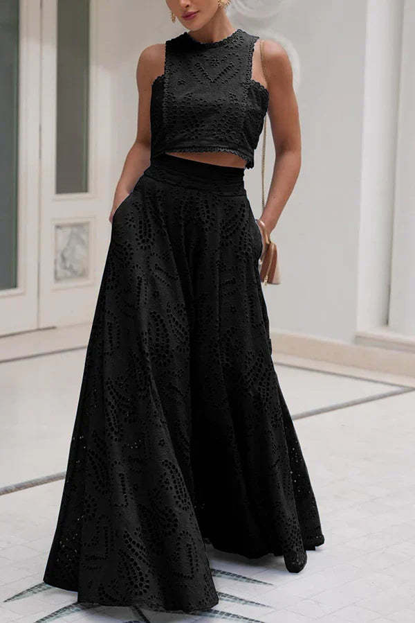 Amora™ Completo Palazzo Vita Alta & Crop Top in Pizzo