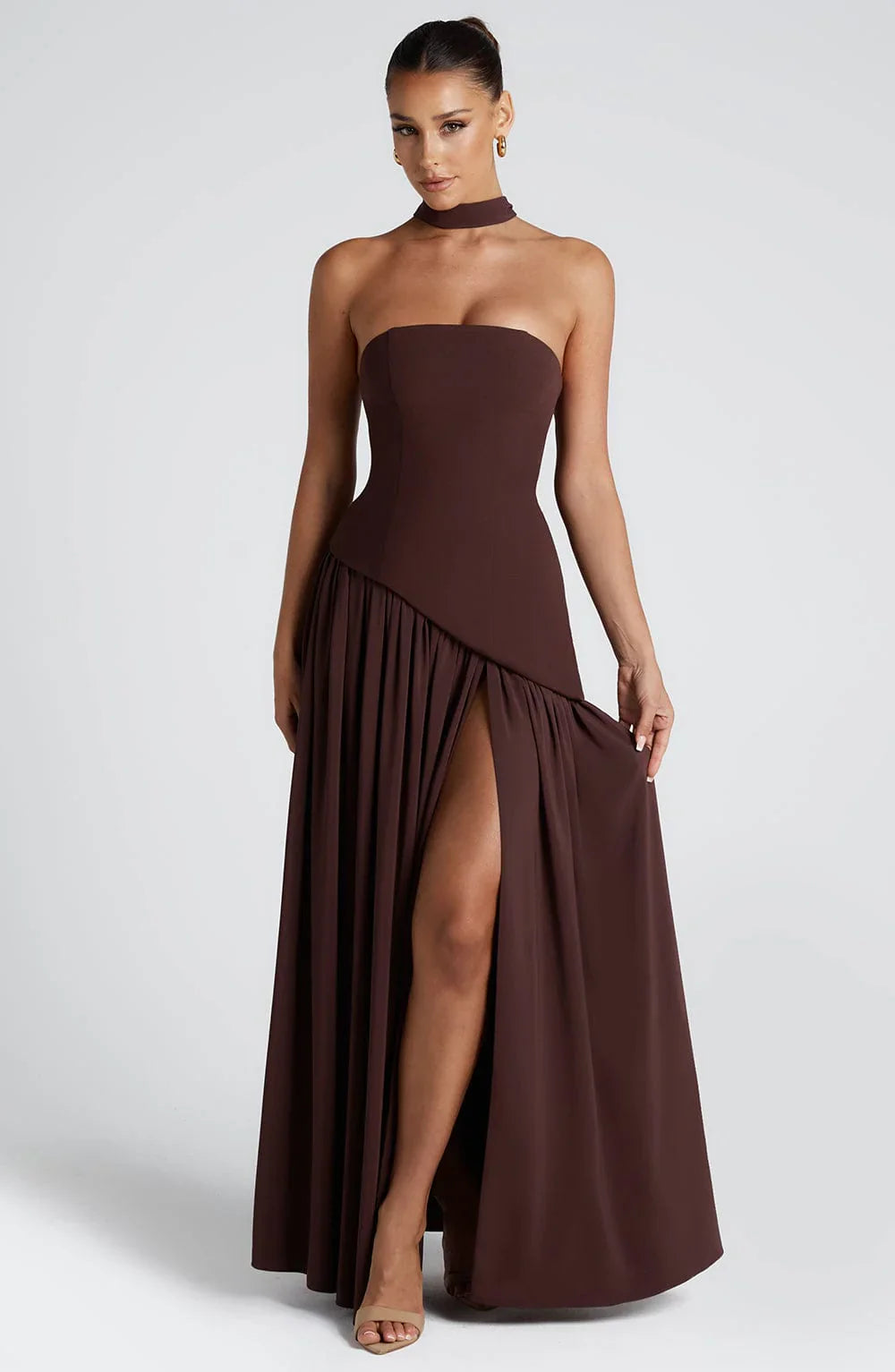 Amora™ Abito Maxi Strapless con Dettaglio Spacco