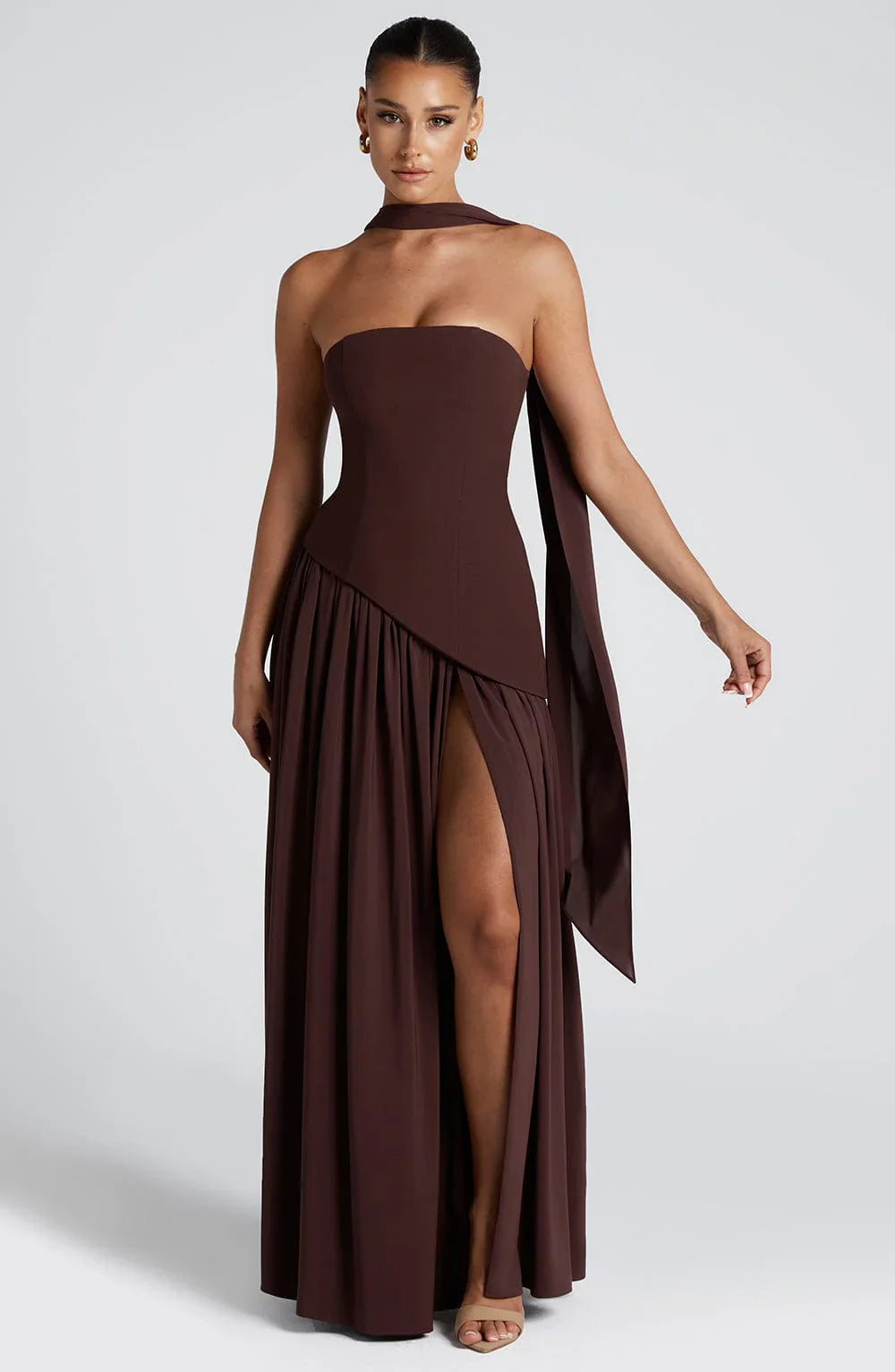Amora™ Abito Maxi Strapless con Dettaglio Spacco