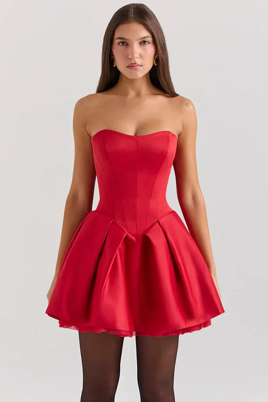 Amora™ Mini Abito in Raso Rosso con Fiocco Rimovibile