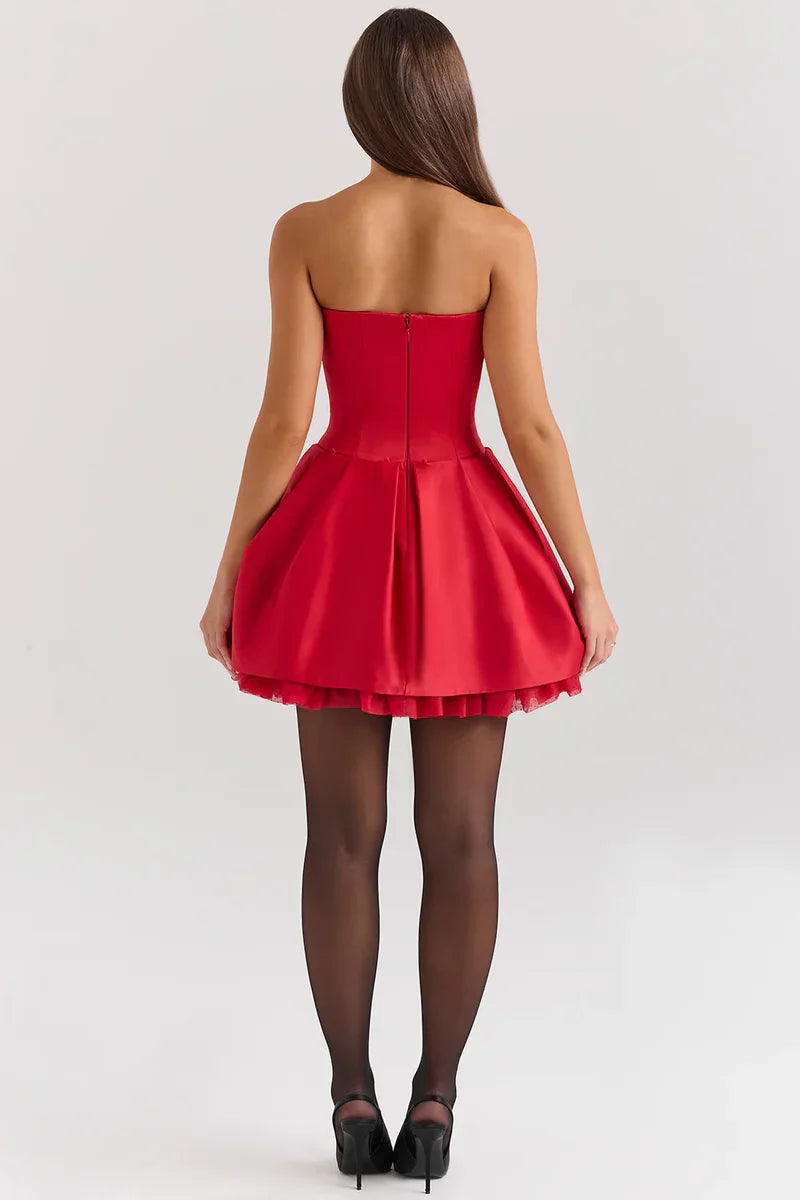 Amora™ Mini Abito in Raso Rosso con Fiocco Rimovibile