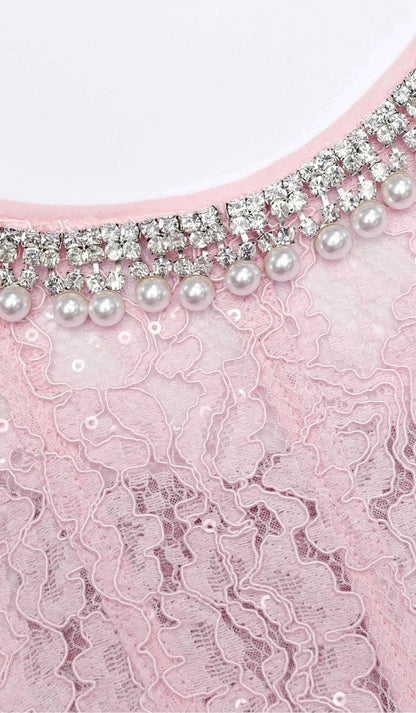 Amora™ Abito Midi in Pizzo Blush Grace – Eleganza Rosa Cipria